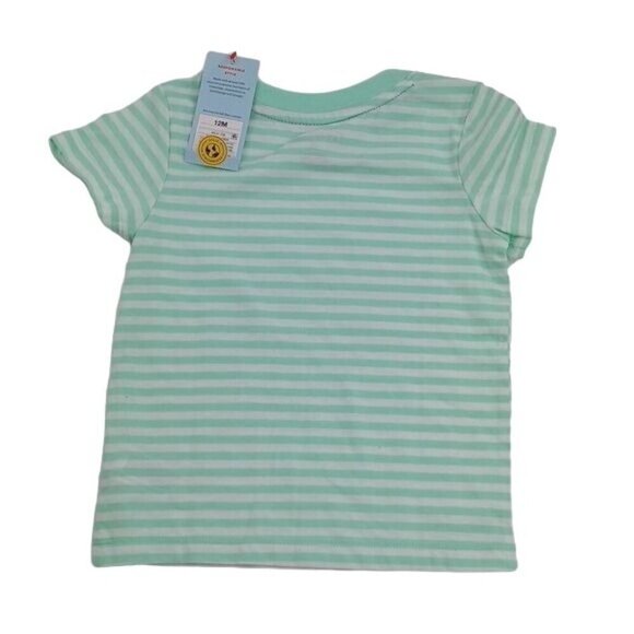 Cat & Jack T Shirt Green Striped Short Sleeve Baby Boy Size 12 Months - Picture 3 of 3